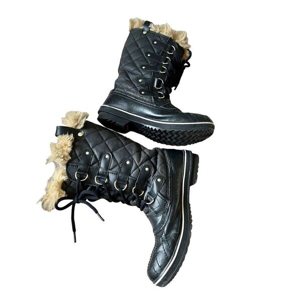 Sorel Joan Of Arctic Boots Black size 8 Snow Lace Up Faux Fur waterproof - Picture 2 of 14